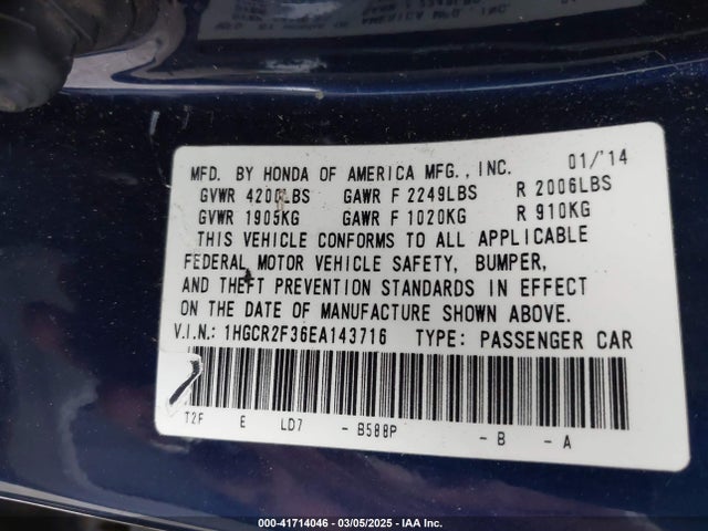 1HGCR2F36EA143716 Honda ACCORD LX
