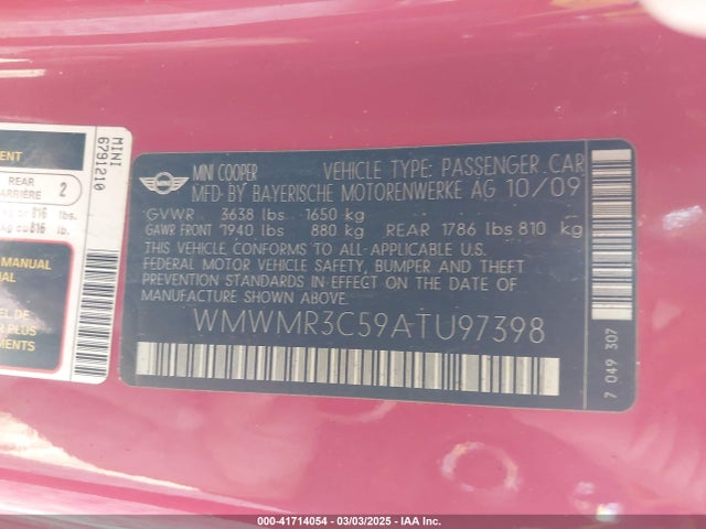 2010 MINI COOPER WMWMR3C59ATU97398 Photo 8