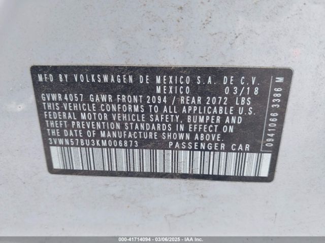 3VWN57BU3KM006873 Volkswagen Jetta 1.4t S