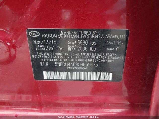 5NPDH4AE9GH655475 Hyundai ELANTRA SE