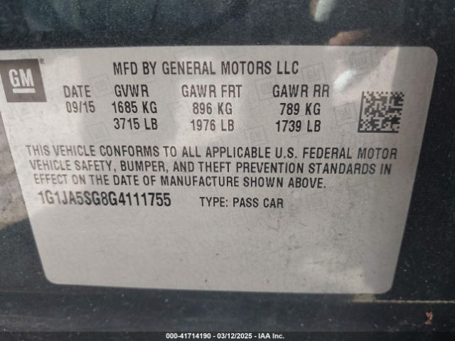 1G1JA5SG8G4111755 Chevrolet Sonic Ls Auto