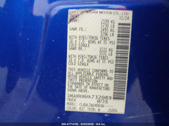 1N6AD0ER6FN732089 Nissan Frontier Sv