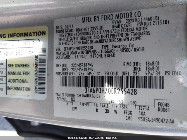 Ford FUSION SE 2014 3FA6P0H70ER255428 Image 9