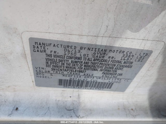 Nissan Versa 1.6 S+ 2014 3N1CN7AP7EL819927 Image 9