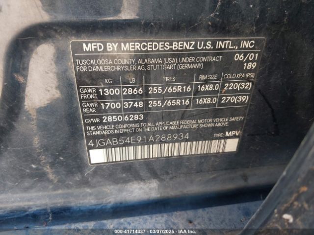 2001 MERCEDES-BENZ ML 320 4JGAB54E91A288934 Photo 8