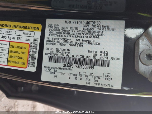 Ford FUSION SE 2014 3FA6P0H76ER300999 Image 9