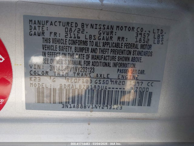 3N1AB8BV1NY293123 Nissan Sentra S Xtronic Cvt