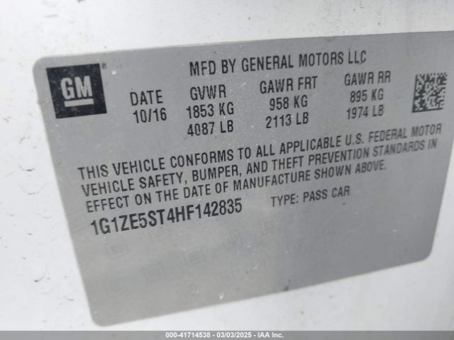 1G1ZE5ST4HF142835 Chevrolet MALIBU 1LT
