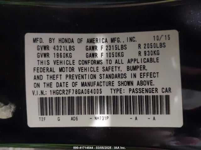 1HGCR2F78GA064005 Honda ACCORD EX