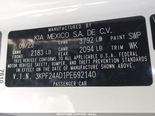 3KPF24AD1PE692140 KIA mpi nu