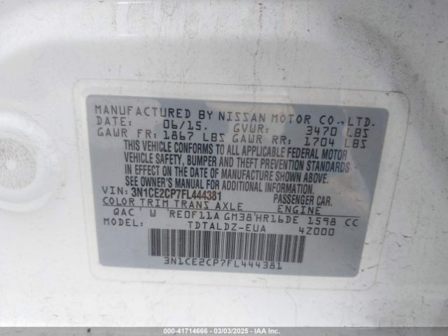 3N1CE2CP7FL444381 Nissan Versa Note Sv
