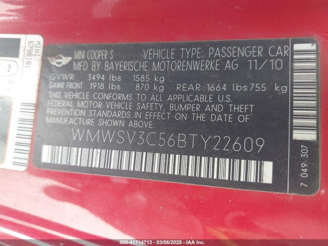 2011 MINI COOPER S WMWSV3C56BTY22609 Photo 8