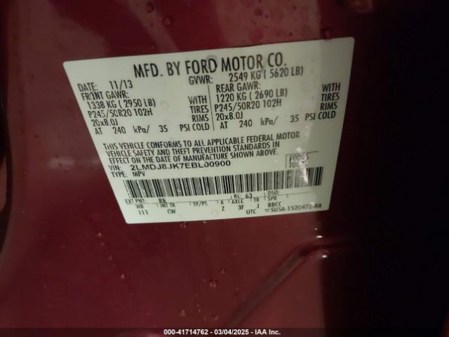 2LMDJ8JK7EBL00900 Lincoln MKX
