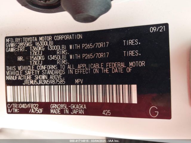 2022 TOYOTA 4RUNNER JTEMU5JR3N5987585 Photo 8