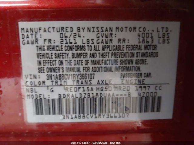 3N1AB8CV1RY366107 Nissan Sentra Sv Xtronic Cvt