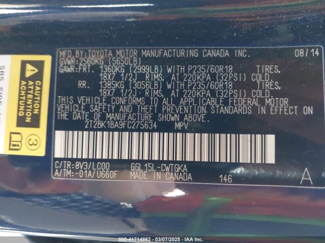 2T2BK1BA9FC275634 Lexus RX 350