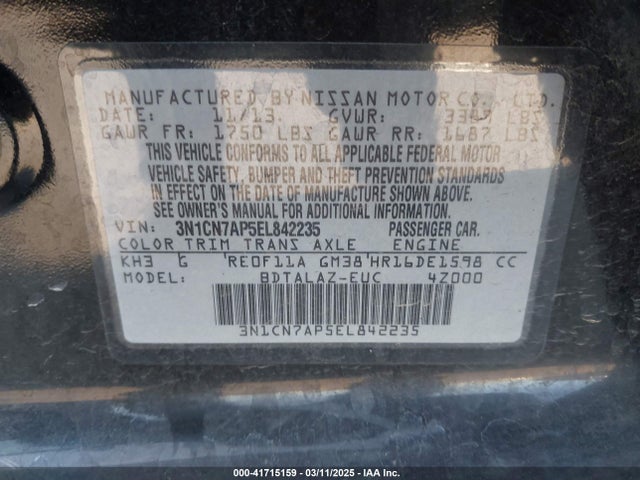 Nissan Versa 1.6 S+ 2014 3N1CN7AP5EL842235 Image 9