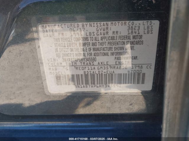3N1AB7AP6HY345590 Nissan SENTRA SV