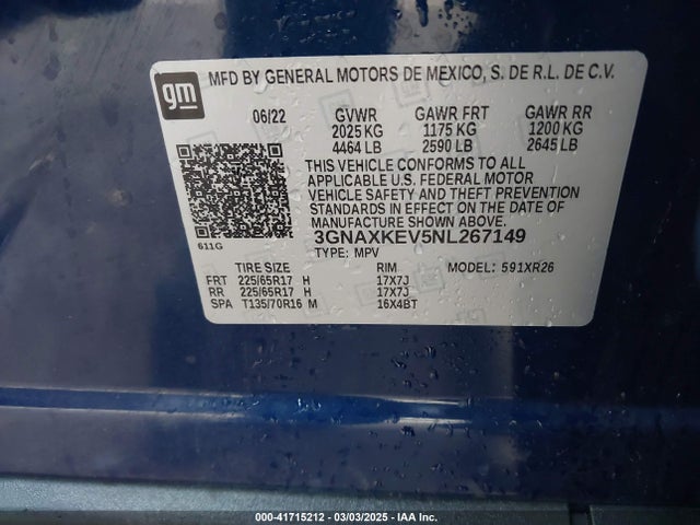 3GNAXKEV5NL267149 Chevrolet Equinox Fwd Lt