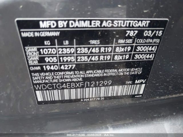 WDCTG4EBXFJ121299 Mercedes-Benz GLA 250