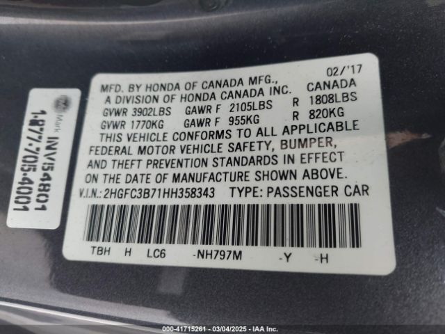 2HGFC3B71HH358343 Honda l15b7