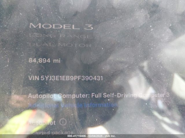 5YJ3E1EB9PF390431 Tesla Model 3 Long Range Dual Motor All-wheel Drive