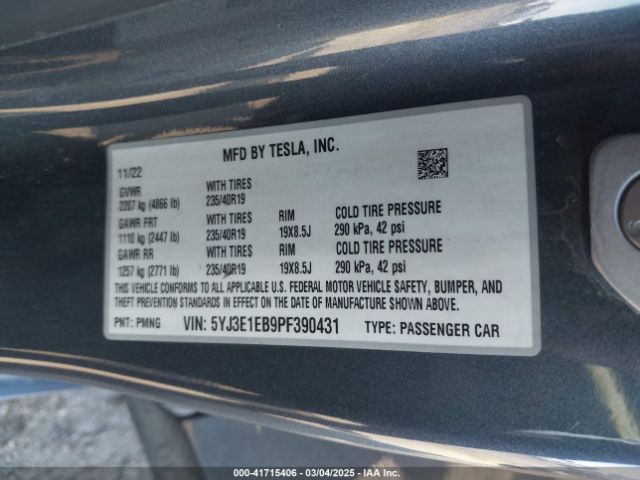 5YJ3E1EB9PF390431 Tesla Model 3 Long Range Dual Motor All-wheel Drive