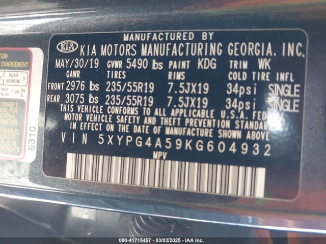 KIA Sorento 3.3l S 2019 5XYPG4A59KG604932 Image 9
