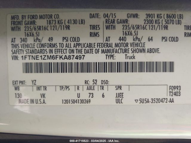 1FTNE1ZM6FKA87497 Ford Transit-150