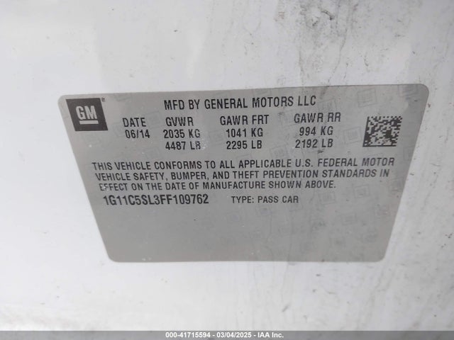 1G11C5SL3FF109762 Chevrolet MALIBU 1LT