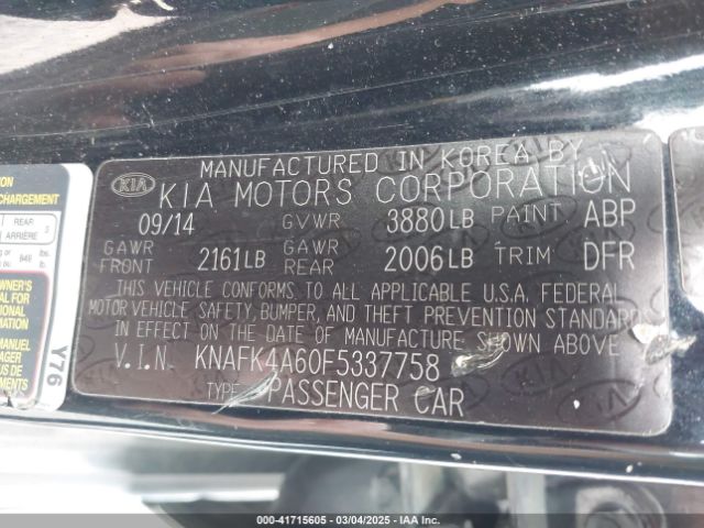 KNAFK4A60F5337758 KIA FORTE LX
