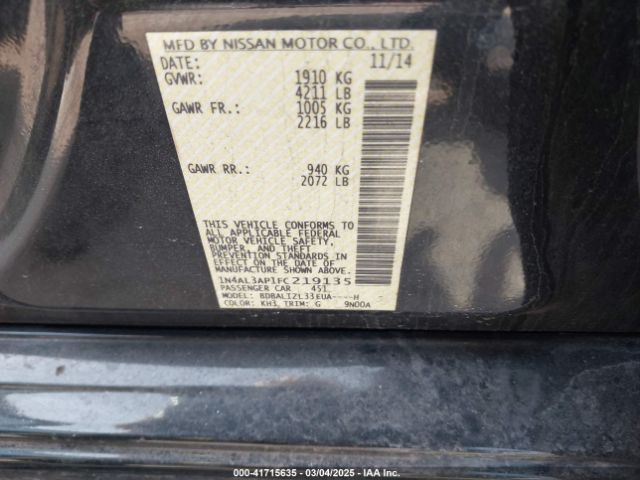 1N4AL3AP1FC219135 Nissan Altima 2.5 Sv