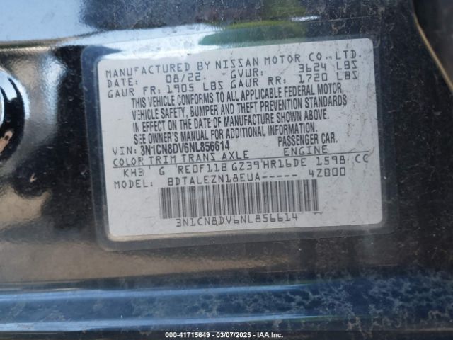 3N1CN8DV6NL856614 Nissan Versa 1.6 S Xtronic Cvt