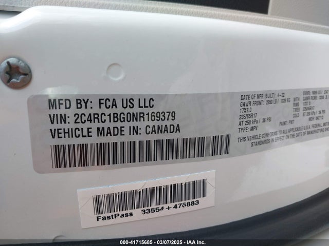 Chrysler Pacifica Touring L 2022 2C4RC1BG0NR169379 Image 9