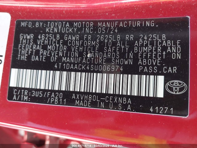 Toyota CAMRY LE 2025 4T1DAACK4SU006974 Image 9
