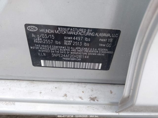 5NPE24AF2GH281144 Hyundai SONATA SE