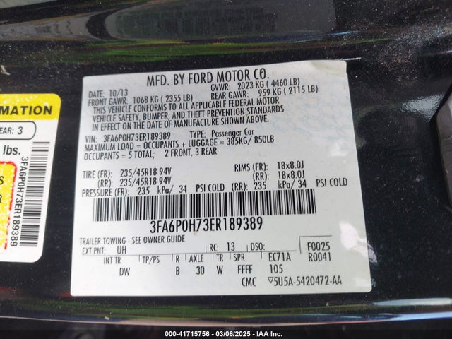 3FA6P0H73ER189389 Ford FUSION SE