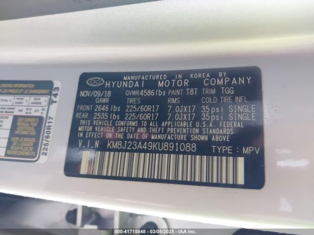 KM8J23A49KU891088 Hyundai TUCSON SE