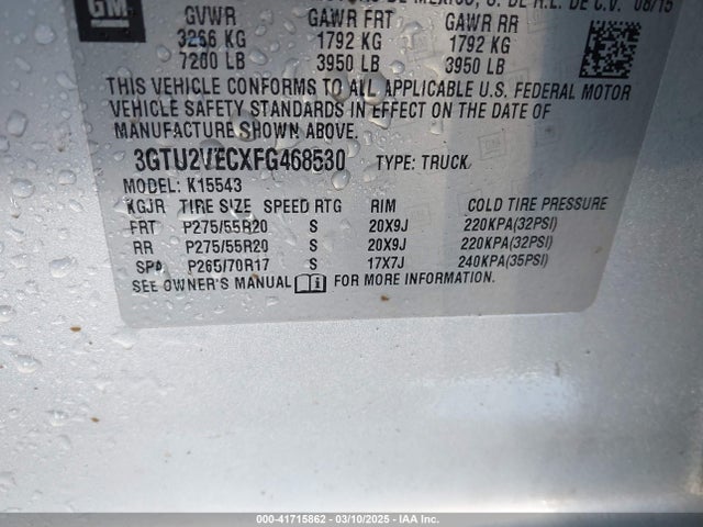 3GTU2VECXFG468530 GMC Sierra 1500 Slt