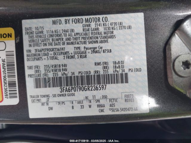 3FA6P0T90GR236597 Ford FUSION SE