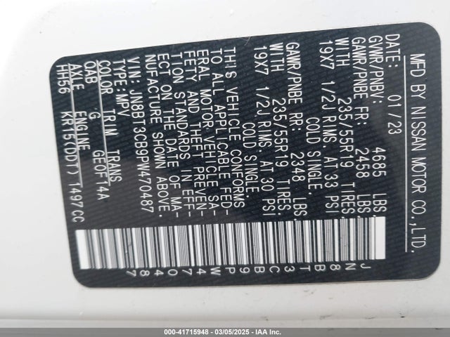 JN8BT3CB9PW470487 Nissan Rogue Sl Intelligent Awd