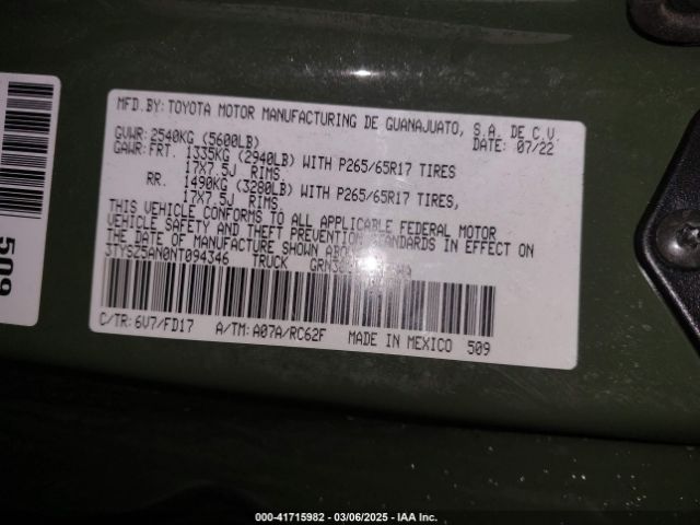 3TYSZ5AN0NT094346 Toyota Tacoma Trd Sport