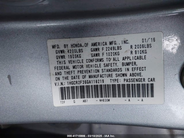 1HGCR2F36GA118219 Honda ACCORD LX
