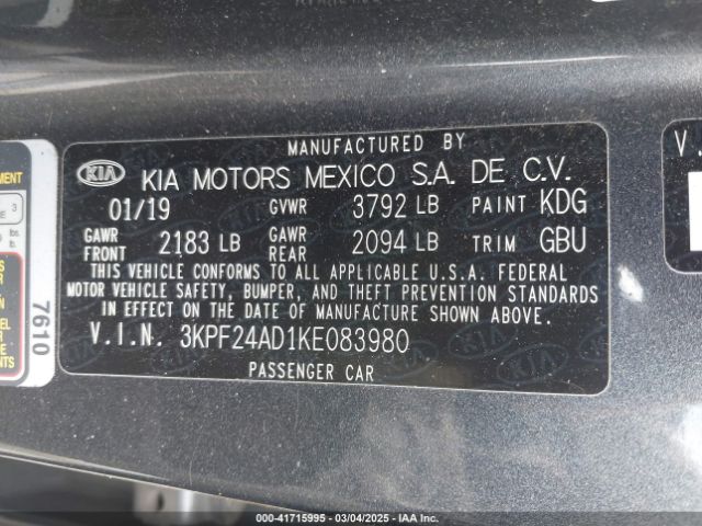 3KPF24AD1KE083980 KIA Forte Lxs