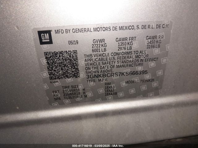 3GNKBCRS7KS666395 Chevrolet Blazer