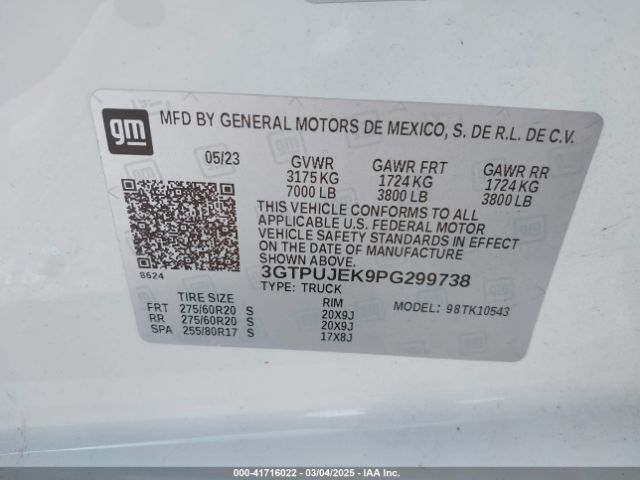 3GTPUJEK9PG299738 GMC Sierra 1500 4wd  Short Box Elevation With 3vl