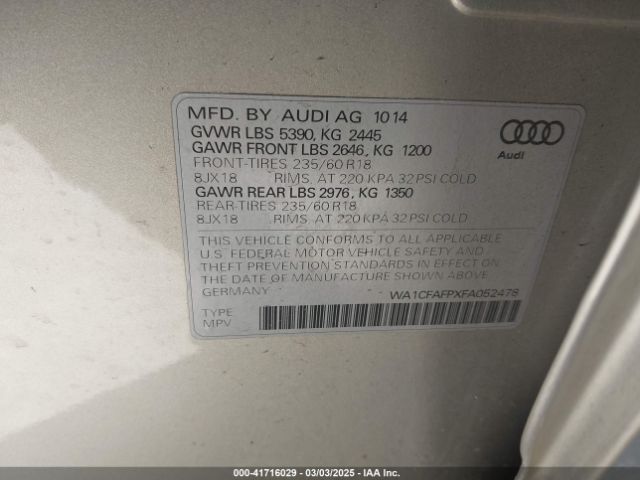 WA1CFAFPXFA052478 Audi Q5 2.0t Premium