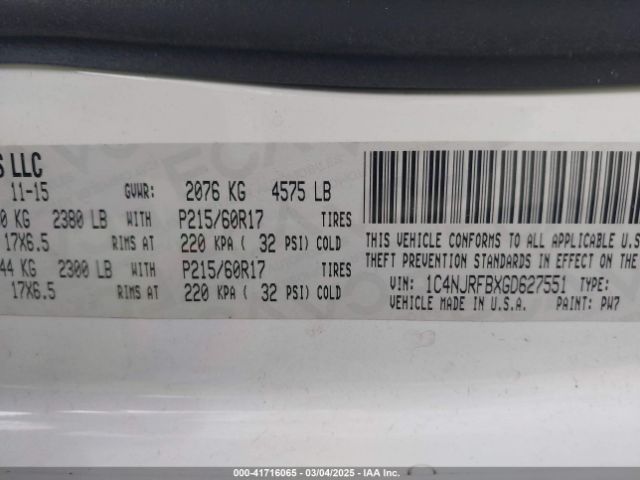 1C4NJRFBXGD627551 Jeep Patriot High Altitude Edition