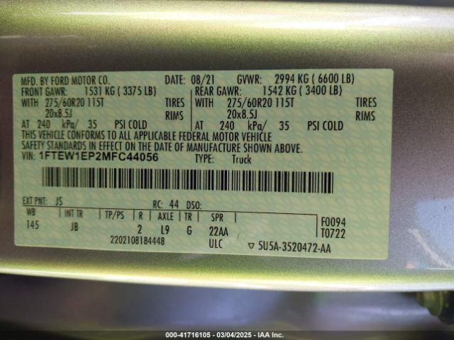 1FTEW1EP2MFC44056 Ford F-150 Xl