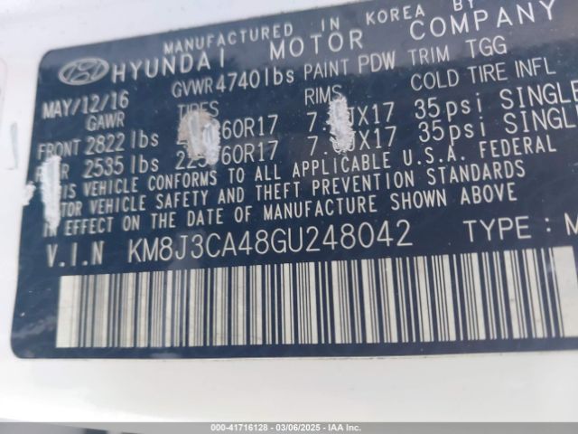 KM8J3CA48GU248042 Hyundai TUCSON SE